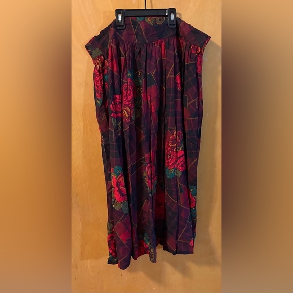 Venezia Dresses & Skirts - Venezia Burgundy and Navy Plaid Maxi Skirt with Floral Print